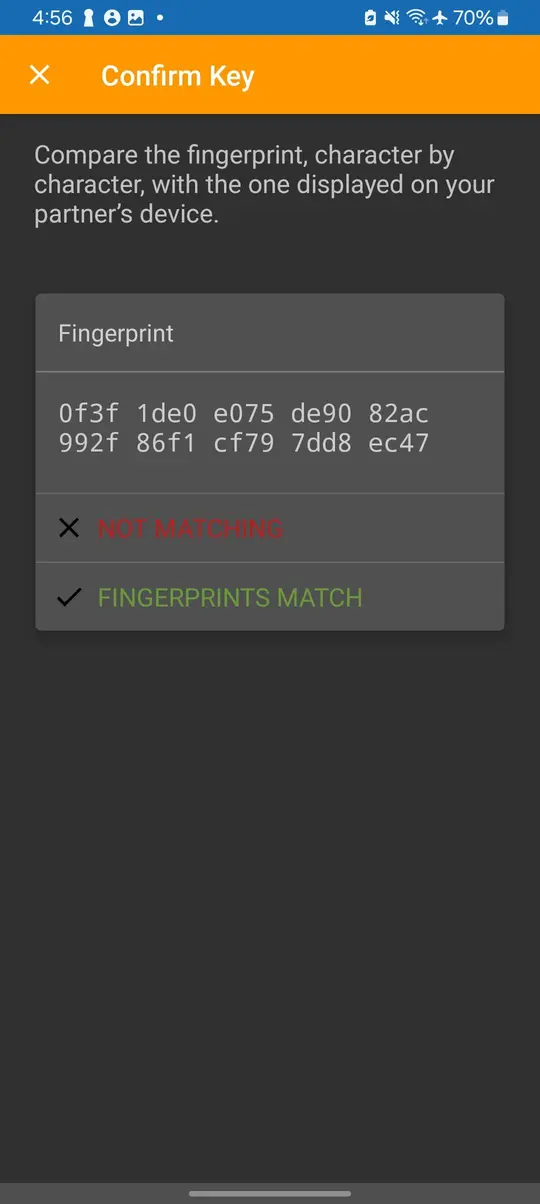 Step 4: Key confirmation after checking the fingerprint